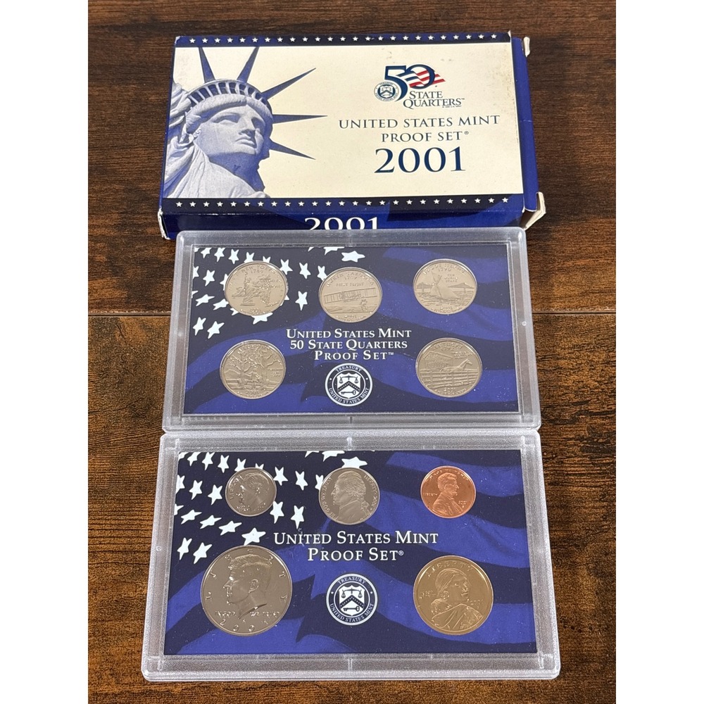 2001 United States Mint Proof Set 10 Coins 50 State Quarters OGP with COA